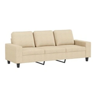 vidaXL Canapé à 3 places avec repose-pieds Crème 180 cm Tissu pas cher