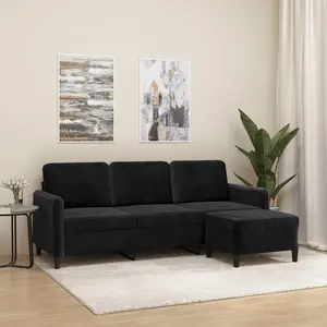vidaXL Vidaxl Canapé À 3 Places Avec Repose-Pieds Noir 180 Cm Velours pas cher