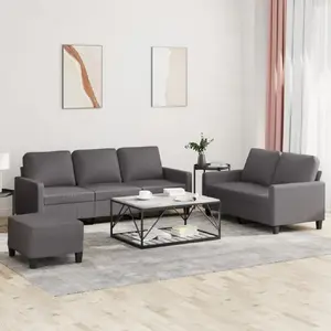 vidaXL Ensemble de canapés 3 pcs avec coussins Gris Similicuir pas cher