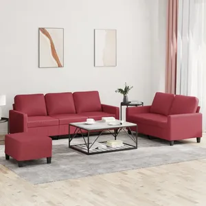 vidaXL Ensemble de canapés 3 pcs et coussins Rouge bordeaux Similicuir pas cher
