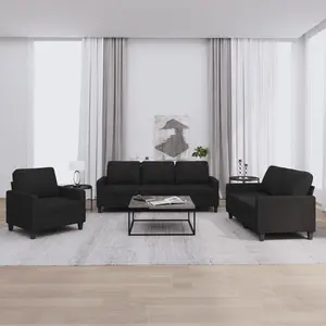 vidaXL Ensemble de canapés 3 pcs avec coussins Noir Tissu pas cher