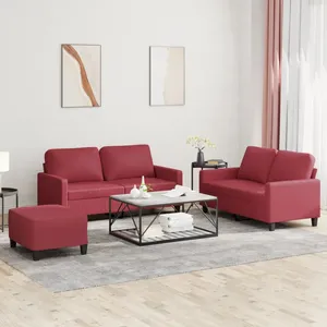 vidaXL Ensemble de canapés 3 pcs et coussins Rouge bordeaux Similicuir pas cher