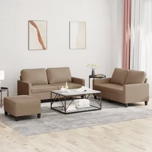 vidaXL Ensemble de canapés 3 pcs avec coussins Cappuccino Similicuir pas cher