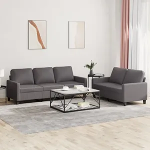 vidaXL Ensemble de canapés 2 pcs avec coussins Gris Similicuir pas cher