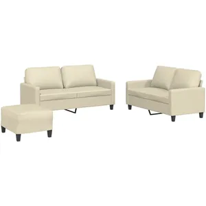 vidaXL Ensemble de canapés 3 pcs avec coussins Crème Similicuir pas cher