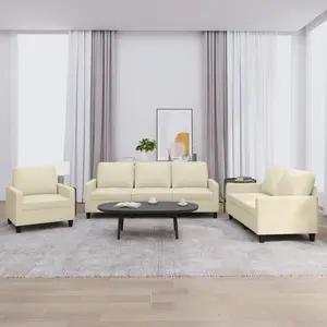 vidaXL Ensemble de canapés 3 pcs avec coussins Crème Similicuir pas cher
