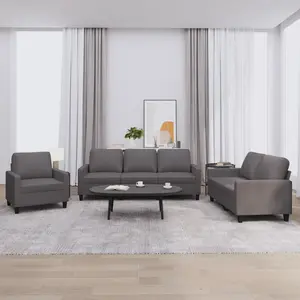 vidaXL Ensemble de canapés 3 pcs avec coussins Gris Similicuir pas cher