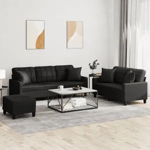 vidaXL Vidaxl Ensemble De Canapés 3 Pcs Avec Coussins Noir Similicuir pas cher