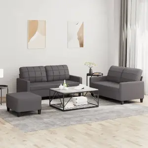 vidaXL Ensemble de canapés 3 pcs avec coussins Gris Similicuir pas cher
