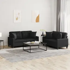 vidaXL Ensemble de canapés 2 pcs avec coussins noir similicuir pas cher