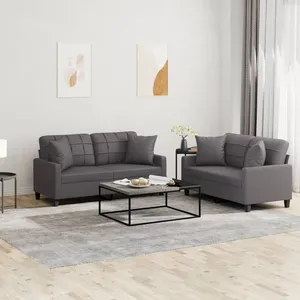 vidaXL Ensemble de canapés 2 pcs avec coussins gris similicuir pas cher