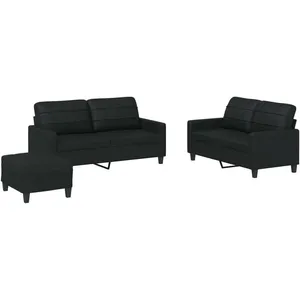 vidaXL Ensemble de canapés 3 pcs avec coussins Noir Similicuir pas cher