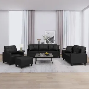 vidaXL Vidaxl Ensemble De Canapés 4 Pcs Avec Coussins Noir Similicuir pas cher