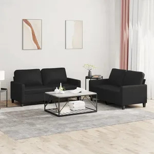 vidaXL Ensemble de canapés 2 pcs avec coussins Noir Similicuir pas cher