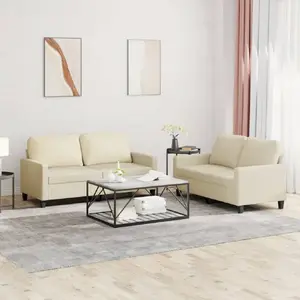 vidaXL Ensemble de canapés 2 pcs avec coussins Crème Similicuir pas cher