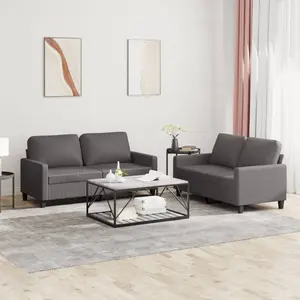 vidaXL Ensemble de canapés 2 pcs avec coussins Gris Similicuir pas cher