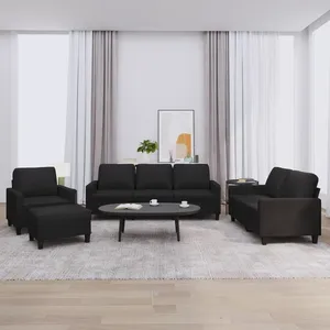 vidaXL Ensemble de canapés 4 pcs avec coussins Noir Similicuir pas cher
