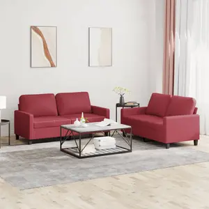 vidaXL Ensemble de canapés 2 pcs et coussins Rouge bordeaux Similicuir pas cher