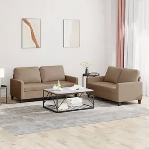 vidaXL Ensemble de canapés 2 pcs avec coussins Cappuccino Similicuir pas cher