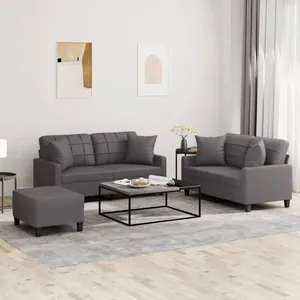 vidaXL Ensemble de canapés 3 pcs avec coussins gris similicuir pas cher