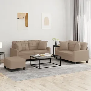 vidaXL Ensemble de canapés 3 pcs avec coussins cappuccino similicuir pas cher