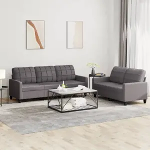 Vidaxl - Ensemble de canapés 2 pcs avec coussins Gris Similicuir Grey pas cher