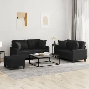 vidaXL Ensemble de canapés 3 pcs avec coussins noir similicuir pas cher
