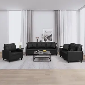 vidaXL Vidaxl Ensemble De Canapés 3 Pcs Avec Coussins Noir Similicuir pas cher