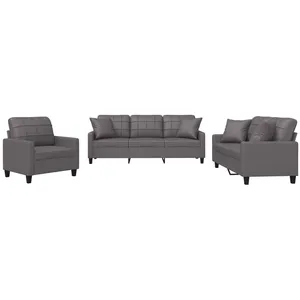 vidaXL Ensemble de canapés 3 pcs avec coussins gris similicuir pas cher