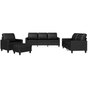 vidaXL Vidaxl Ensemble De Canapés 4 Pcs Avec Coussins Noir Similicuir