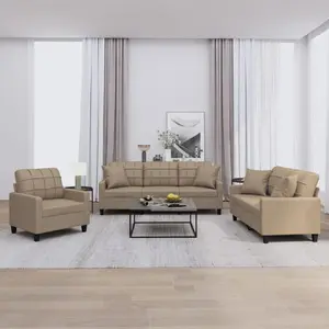 vidaXL Ensemble de canapés 3 pcs avec coussins cappuccino similicuir pas cher