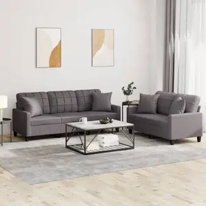vidaXL Ensemble de canapés 2 pcs avec coussins gris similicuir pas cher
