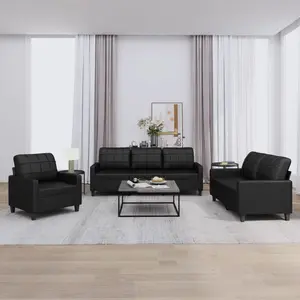 Vidaxl - Ensemble de canapés 3 pcs avec coussins Noir Similicuir Black pas cher