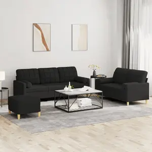 vidaXL Ensemble de canapés 3 pcs avec coussins noir tissu pas cher