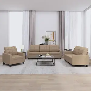 vidaXL Ensemble de canapés 3 pcs avec coussins Cappuccino Similicuir pas cher