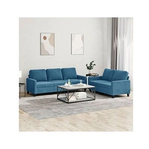 vidaXL Ensemble de canapés 2 pcs avec coussins Bleu Velours pas cher