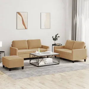 vidaXL Ensemble de canapés 3 pcs avec coussins Marron Velours pas cher