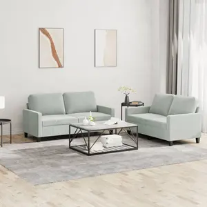 vidaXL Ensemble de canapés 2 pcs avec coussins Gris clair Velours pas cher