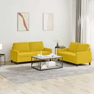 vidaXL Ensemble de canapés 2 pcs avec coussins Jaune Velours pas cher