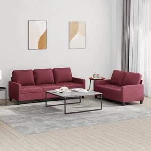 vidaXL Ensemble de canapés 2 pcs avec coussins Rouge bordeaux Tissu pas cher