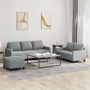 vidaXL Ensemble de canapés 3 pcs avec coussins Gris clair Tissu pas cher