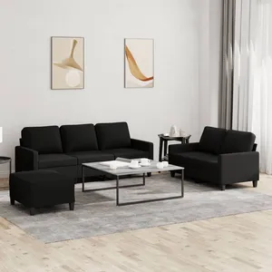 vidaXL Ensemble de canapés 3 pcs avec coussins Noir Tissu pas cher