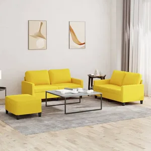 vidaXL Ensemble de canapés 3 pcs avec coussins Jaune clair Tissu pas cher
