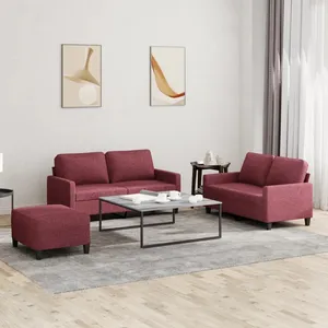vidaXL Ensemble de canapés 3 pcs avec coussins Rouge bordeaux Tissu pas cher