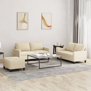 vidaXL Ensemble de canapés 3 pcs avec coussins Crème Tissu pas cher