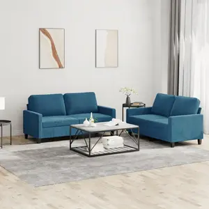 vidaXL Ensemble de canapés 2 pcs avec coussins Bleu Velours pas cher
