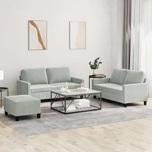 vidaXL Ensemble de canapés 3 pcs avec coussins Gris clair Velours pas cher
