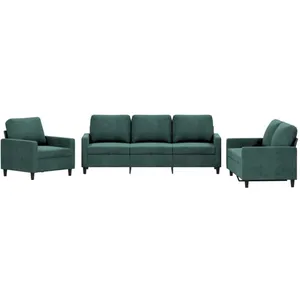 vidaXL Ensemble de canapés 3 pcs avec coussins Vert foncé Velours pas cher