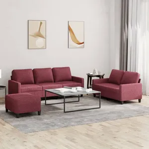 vidaXL Ensemble de canapés 3 pcs avec coussins Rouge bordeaux Tissu pas cher