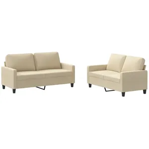 vidaXL Ensemble de canapés 2 pcs avec coussins Crème Tissu pas cher